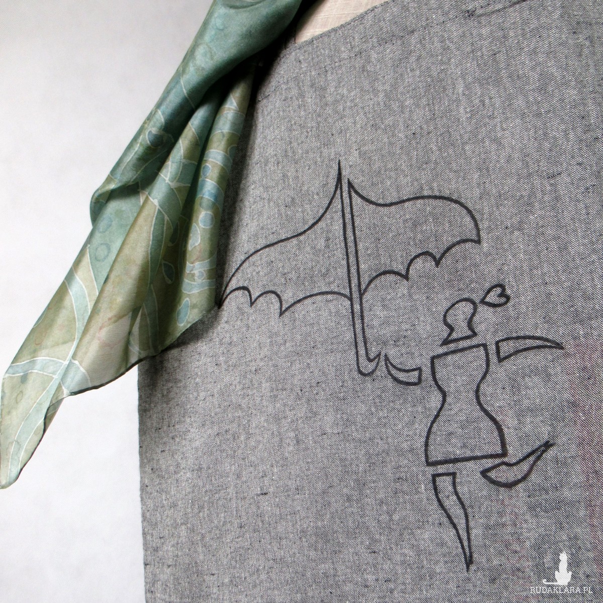 Torba  bawełniana ręcznie malowana Ona z Parasolką szara melanż